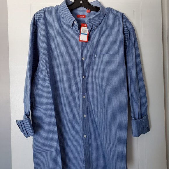 Men's - IZOD Long Sleeve Blue Plaid / Checked Shirt - NWT - Picture 1 of 6